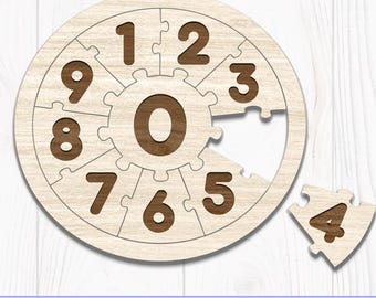 Circle Number Cake Puzzle SVG PDF DXF: 0-9 Counting Toy, Montessori Preschool Educational Toy, Laser Cut File, Digital Download.