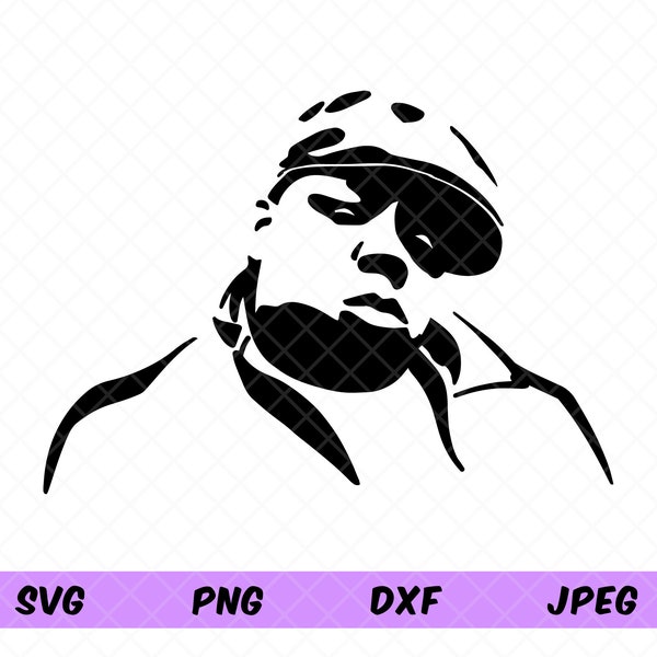 Notorious BIG Stencil Portrait svg, Notorious BIG Profilsilhouette, Biggie svg, Rap-Legende svg, Hip-Hop-Svg. Cricut Cut Datei, Png, Dxf.