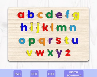 Lowercase Alphabet Puzzle SVG DXF PDF: Wooden Montessori Educational Learning Toy, Laser Cut File, Digital Download.