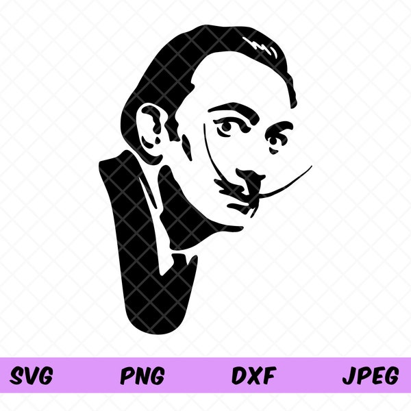 Salvador Dali Svg, Stencil Portrait, Dali Silhouette, Salvador Dali Clipart. Cricut Cut File, Dxf, Png, Jpeg.