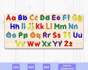 Alphabet Puzzle SVG DXF PDF: Montessori Wooden Educational Toy, Laser Cut File, Digital Download.