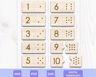 Numbers Matching Puzzle SVG DXF PDF: Wooden Montessori Inspired Educational Learning Toy, Laser Cut File, Digital Download.