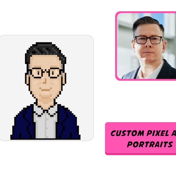 Custom Pixel Art Portrait Drawing, Personalized 8 Bit Avatar Portrait, Pixel Portrait From Photo, Profile Picture For Social Media.