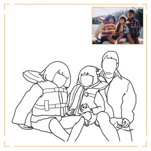 Custom Faceless Portrait For 3 Characters, Simple Outline Tattoo Design, Digital Portrait From Photo, Family Portrait, Mother’s Day Gift.