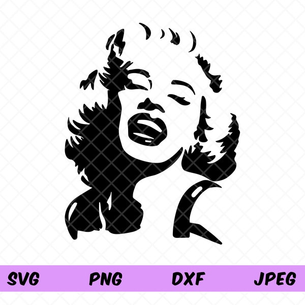 Marilyn Monroe Stencil Portrait Svg, Marilyn Monroe Silhouette, Blonde Bombshell, American Actress, Singer. Cricut Cut File, Dxf, Png, Jpeg.