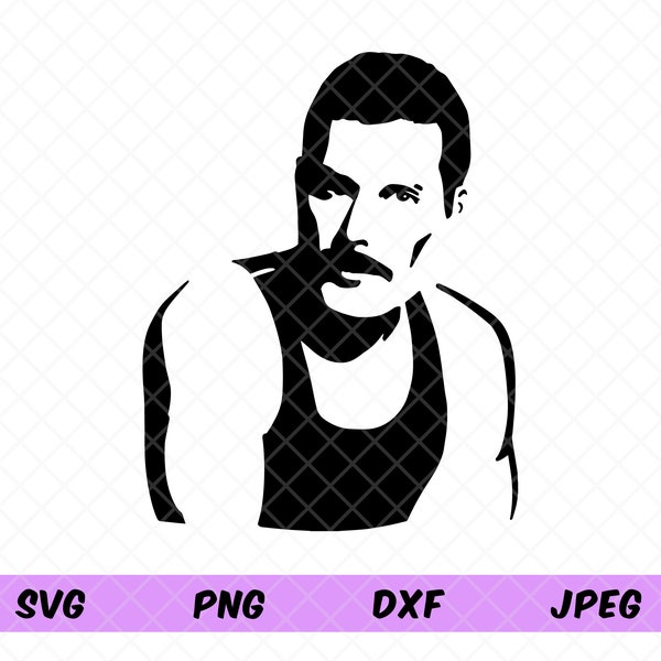 Freddie Mercury Stencil Portrait Svg, Freddie Mercury Silhouette Portrait, Queen Svg, Legend Svg. Cricut Cut File, Dxf, Png, Jpeg.