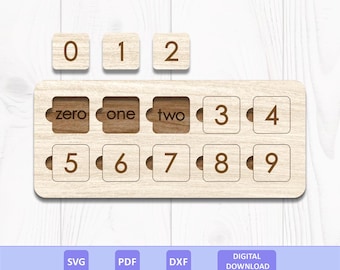 Number Matching Puzzle SVG PDF DXF: 0-9 Counting Toy, Montessori Preschool Educational Toy, Laser Cut File, Digital Download.