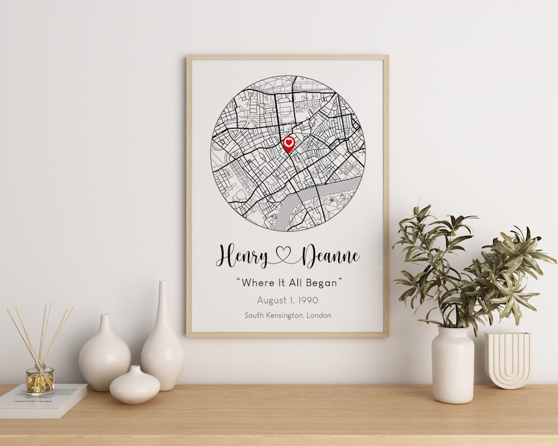 Custom Map Location Print, Latitude Coordinates Print, Location Pin, Where It All Began Print, Gift For Couples, Anniversary Gift. image 1