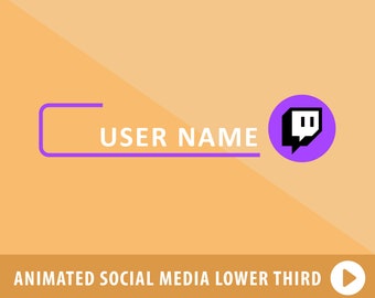 May include: Animated social media lower third with a purple circle containing the Twitch logo and the text "USER NAME" in a white box with a purple outline.