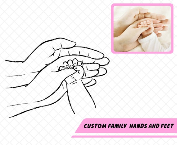 Custom Family Hands Drawing For 3 Figures, Family Hands Drawing Svg, Mother  Father And Baby, Family Gift, First Mother's Day, Newborn Svg.