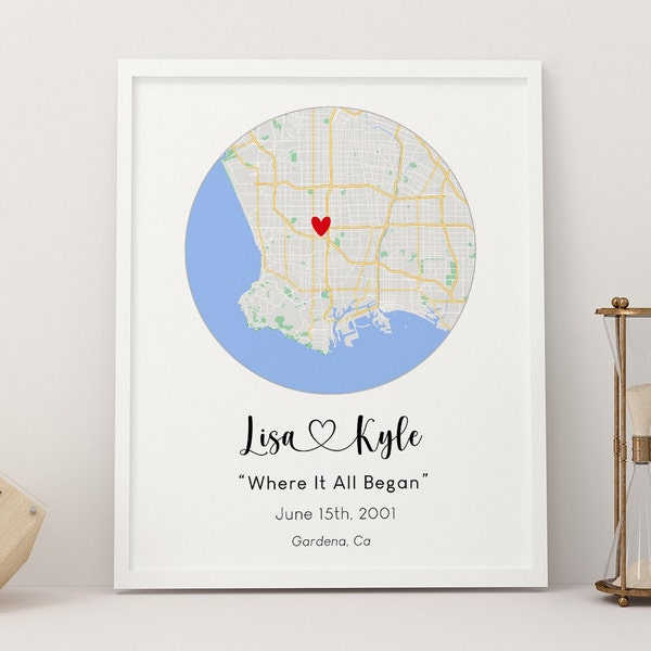 Custom Map Location Print, Where It All Began, Latitude Coordinates Print, Birthday Gift, Anniversary Gift, Gift For Couples.