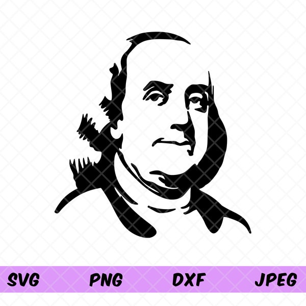 Benjamin Franklin Stencil Portrait Svg, Benjamin Franklin Silhouette, American Patriot, Constituent Of US. Cricut Cut File, Dxf, Png, Jpeg.