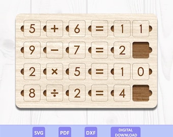 Math Board Puzzle SVG PDF DXF: Preschool Learning, Montessori Preschool Educational Toy, Laser Cut File, Digital Download.