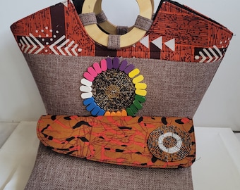 Sac Ankara avec poignée en bois, panier africain, sac à main fait main, sac imprimé africain