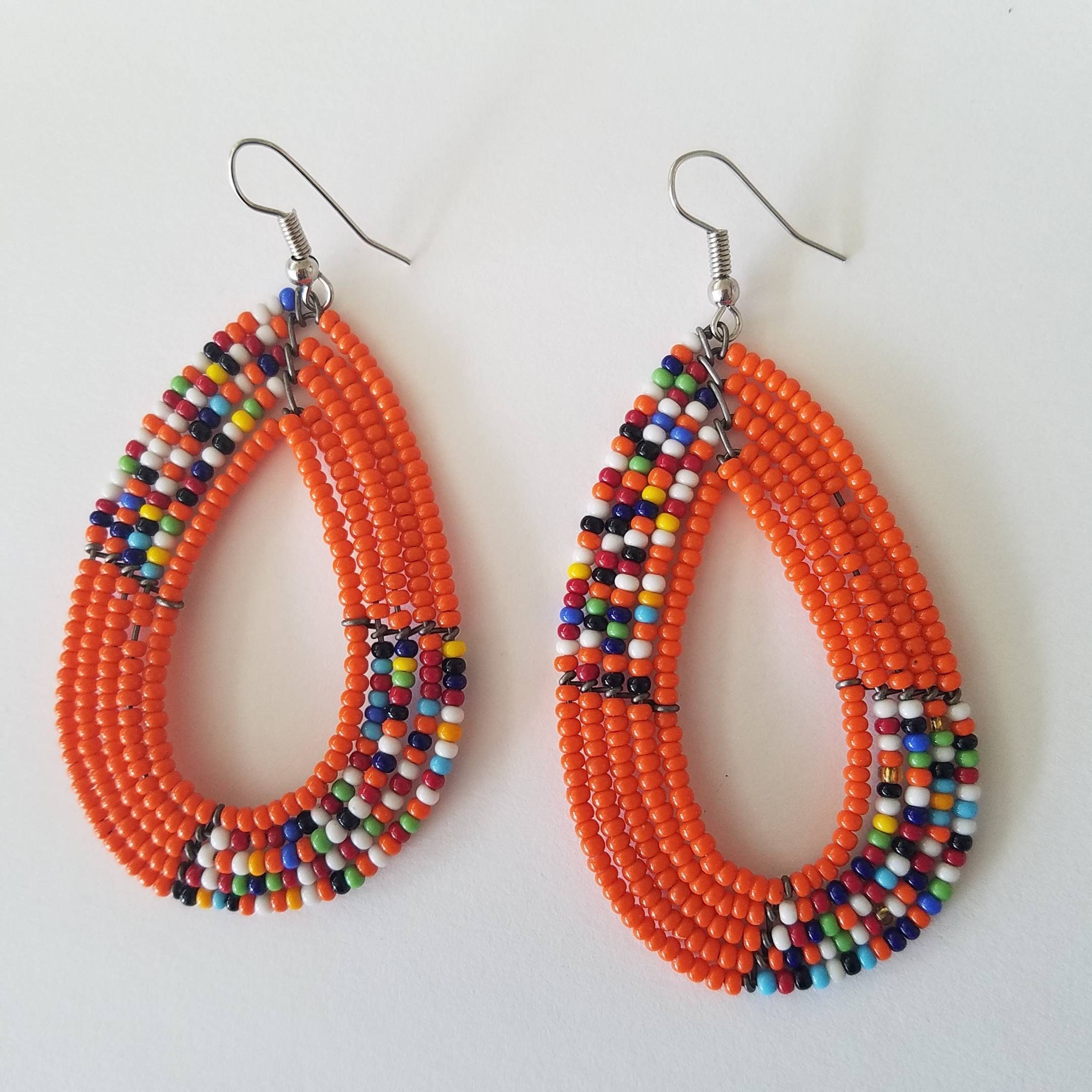 Orange beaded earrings Oval shaped earrings Summer Etsy