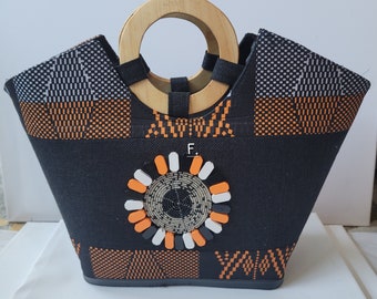 Sac Ankara avec poignée en bois, panier africain, sac à main fait main, sac imprimé africain