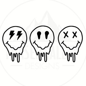Melted Smiley Face SVG PNG, Smiley Drippy Face Svg, Drippy Smiley Face Svg, Trendy Svg, Lightening Bolt Eye Smiley Face Svg, Melted Smile