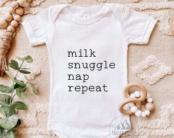Milk Snuggle Nap Repeat SVG, Newborn SVG, Onesie Svg, Baby Shower Svg, Baby Gift Svg, Baby Quote Svg, Vector, Cricut, Silhouette Png Clipart