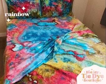 Tie Dye Bedding, Tie Dye Bed Sheet Set, Ice Dyed Bed Sheet Set, Bohemian Bedding, Colourful Sheets, Hippy Decor Bedding, Tie Dyed Sheet Set