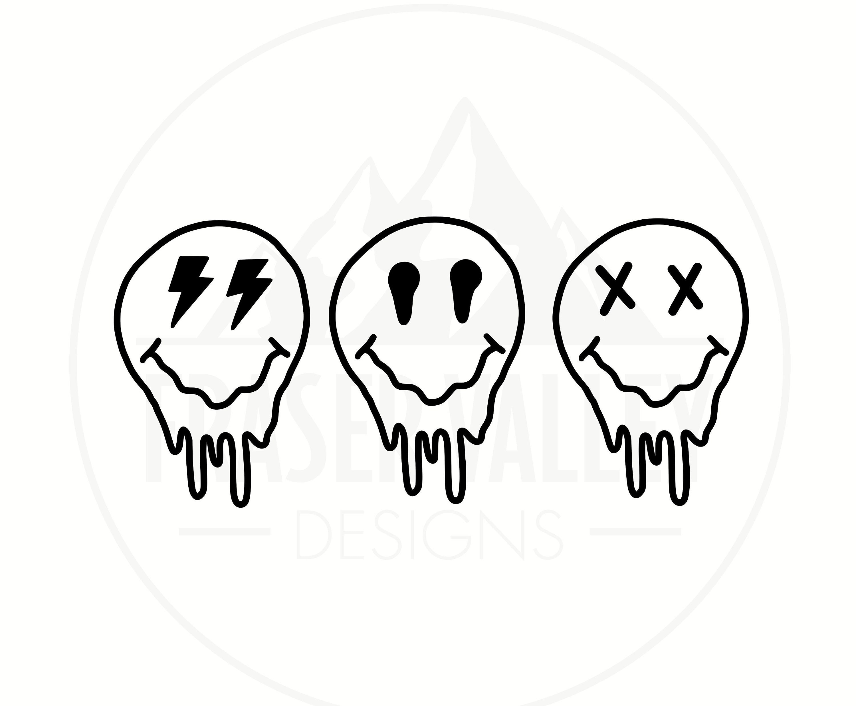 Melting smiley face PNG digital download dripping face decal cricut  silhouette cutfile decal shirt print and cut