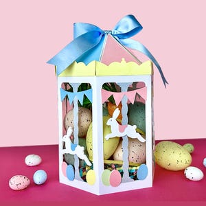 Easter Bunny Carousel Gift Box SVG: Hexagon favor box template (Digital Download)