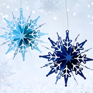Ornement étoile 3D Noël SVG. Fichier traceur, modèle de flocon de neige pour Cricut & Silhouette. Décoration en papier à suspendre pour votre sapin ou votre guirlande.