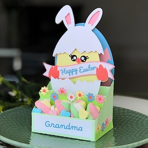 Caja de regalo con diseño de huevo de Pascua en formato SVG: Tarjeta 3D, soporte para dulces, tarjeta de lugar (descarga digital).