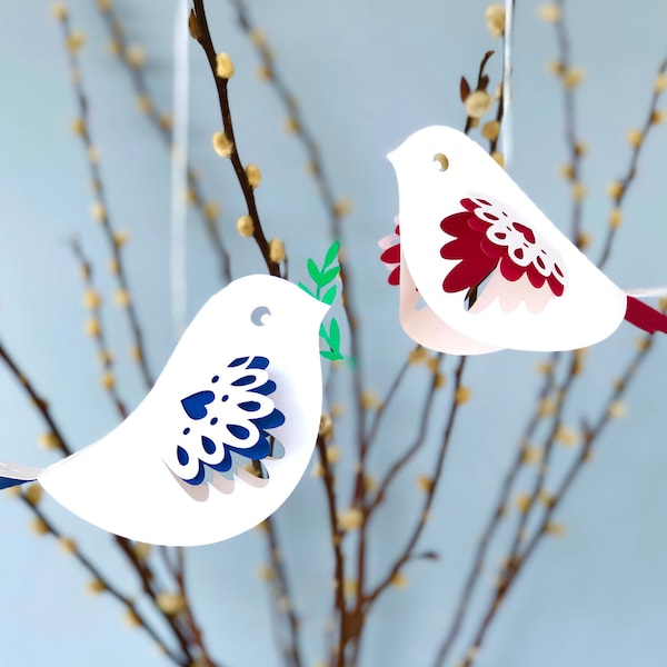 Gelaagde 3D vogel SVG, decoratieve vredesduif sjabloon, kerstvogel SVG, hangende vogel gesneden bestand, ook geweldig als lenteornament en meer!