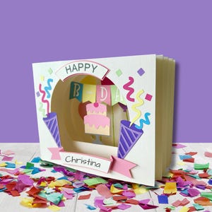 Happy Birthday Card SVG: DIY Tunnel Card Box, Personalized 3D Card Template (Digital Download)