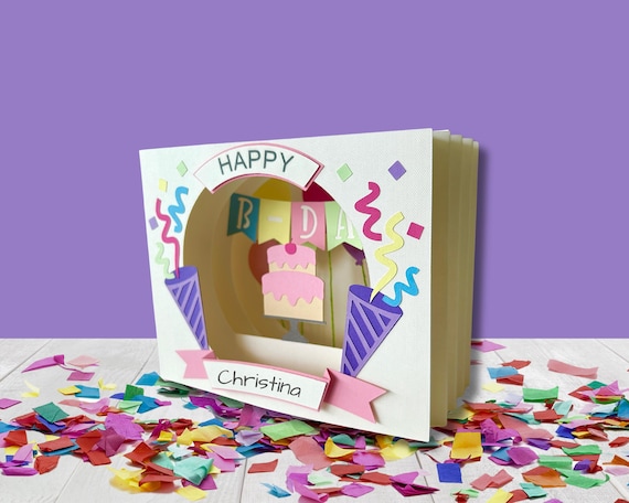 Happy Birthday Card SVG: DIY Tunnel Card Box, Personalized 3D Card Template (Digital Download)