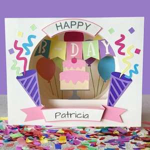 3D Birthday Card SVG, Greeting Card SVG, Happy Birthday Card, Birthday Box Card svg, Personalized Card, Birthday Cake Card, Pop Up Card SVG
