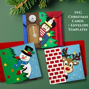 3D Christmas Cards SVG Bundle: Layered Reindeer, Snowman & Nutcracker Holiday Papercraft (Digital Download)