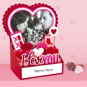 3D Valentines Card SVG Valentines Photo Frame SVG Hart Card template I Love You Card Paper Heart Valentines Custom Card Love Photo Card SVG