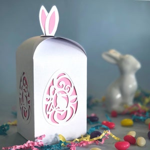 Caja de regalo de Pascua SVG. Caja de golosinas para el conejito de Pascua, ideal como soporte para dulces, obsequio de fiesta, soporte para huevos y más. ¡Haz clic para aprender!