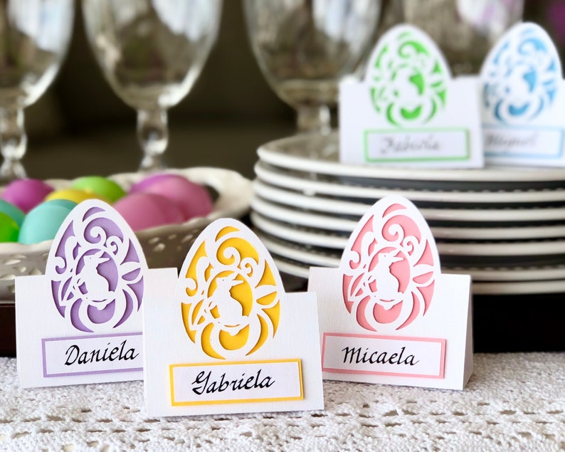 Easter place card SVG. Decore your Easter table with these elegant and cute name tags. Click to learn more image 1