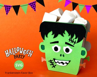 Frankenstein SVG. Get this Halloween favor box SVG and make cute Halloween goodie bags, classroom favors, candy holders and more. Click now!