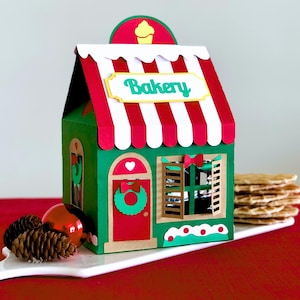 Caja de regalo de galletas navideñas SVG 3D Casa de jengibre Panadería SVG Porta dulces navideños SVG Caja de dulces Plantilla de caja de regalo de casa navideña