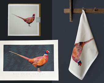 Pheasant gift pack, Pheasant print, Pheasant tea Towel, Pheasant card, Wrapping paper, pheasant presents