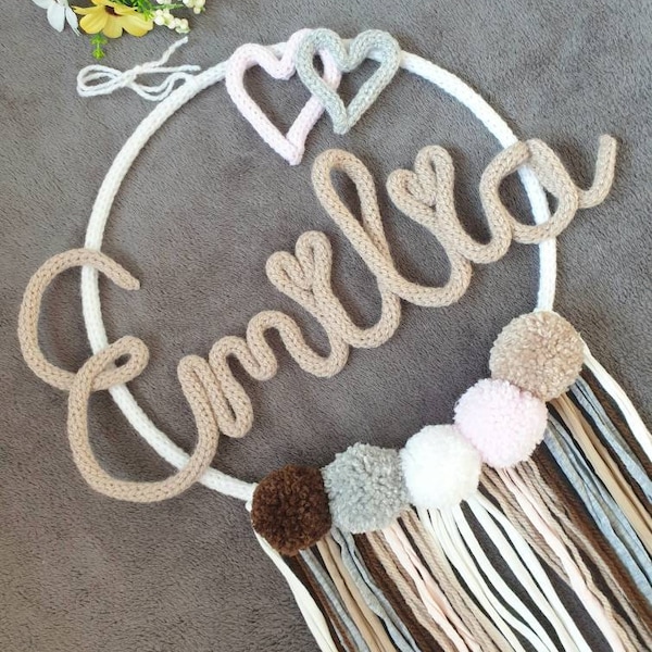 Traumfänger mit Name, Personalisiert Led Babygeschenk Taufe Geburt Wandbehang Kinderzimmerdeko Wanddeko Babyzimmer Mädchen Junge