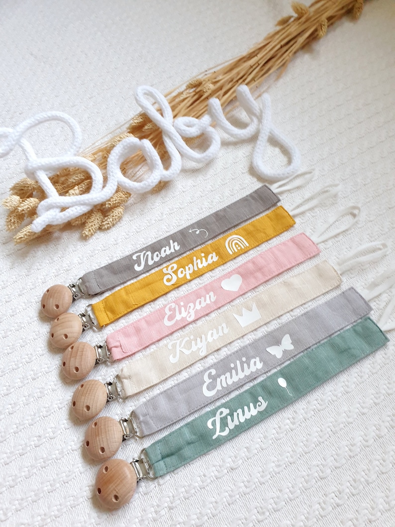 Schnullerband mit Name,Schnullerkette Personalisiert, Neugeborenen Geschenk Junge Mädchen, Babygeschenk Geburt Taufe Bild 2