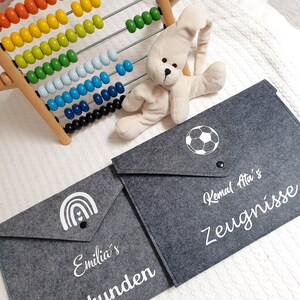 Personalisierte Zeugnismappe aus Filz |Individuell gestaltbar |Personalisierte Filzmappe in Grau |Geschenk Kinder |Schulanfang| Einschulung