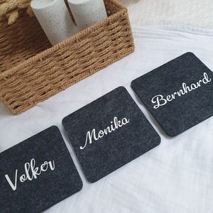 Untersetzer personalisiert, Glasuntersetzer mit Namen, Filzuntersetzer, Gastgeschenk, Platzkarten, Geburtstag, Geschenk idee