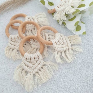 Serviettenring Makramee mit Holzring, Tischdeko, Hochzeit Geburtstag, Mitbringsel, Besteckhalter Serviettenhalter