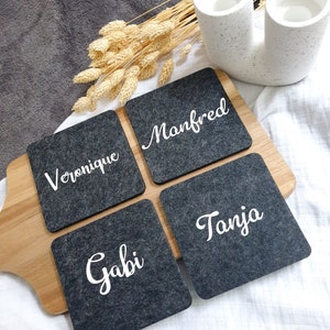Untersetzer mit Namen, Glasuntersetzer personalisiert, Filzuntersetzer, Gastgeschenk, Platzkarten, Geburtstag
