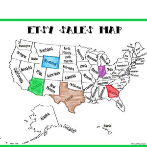 Etsy Sales Printable, Cha Ching Karte, Sales Tracker, Etsy Sales Karte, USA Malvorlagen, Karte Wandkunst, USA Karte, Etsy Karte, Verkäufer