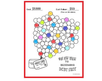 Credit Card Payoff Debt Tracker Progress Chart -- 100 Balloons - Debt-Free Goal Tracker-- Credit Card Debt, Debt Payoff, Debt Free Chart
