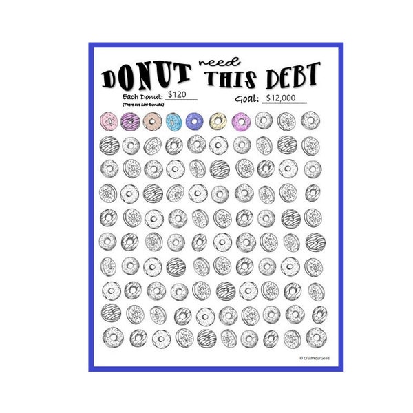 Donut Need this Debt Payoff Chart - Debt Payoff Color Chart! Dave Ramsey, Debt Snowball, Debt Tracker Printable, Visual Tracker, Budget