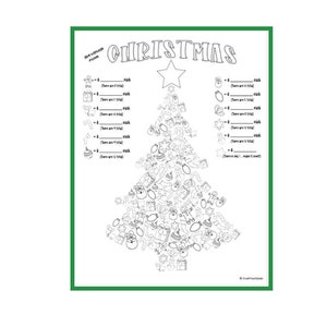 Könnte beinhalten: Ein schwarz-weißes, druckbares Arbeitsblatt mit Weihnachts-Zähl-Aktivität. Das Arbeitsblatt zeigt einen Weihnachtsbaum, der aus verschiedenen weihnachtlichen Bildern besteht. Das Arbeitsblatt enthält eine Liste von Gegenständen zum Zählen, wie z. B. Weihnachtsbaumschmuck, Geschenke und Zuckerstangen.