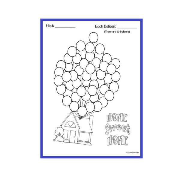 Haus-Anzahlung-Spar-Diagramm - Mortgage Payoff Debt Tracker Fortschritts-Diagramm - 50 Ballons - schuldenfreier Ziel-Tracker - Haus-Färbe-Diagramm