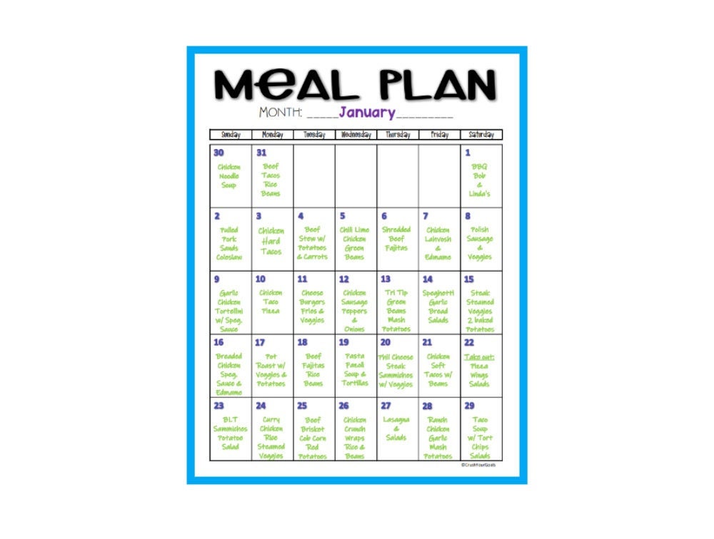 Monthly Meal Plan Tracker – Printable Food Planner (PDF Download) - Etsy
